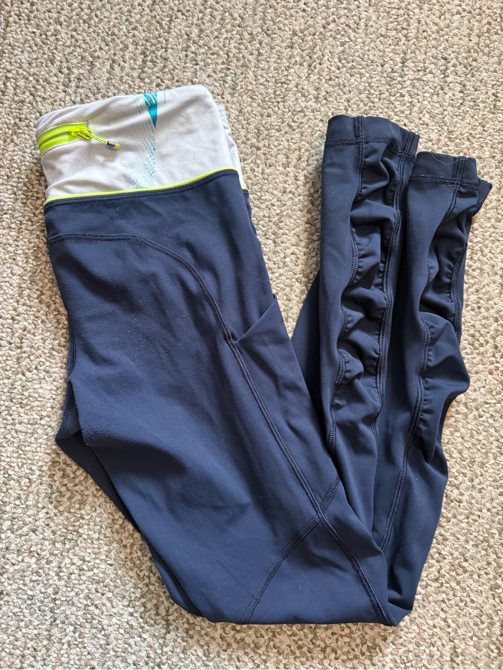 Lululemon Navy Leggings with Neon Accent